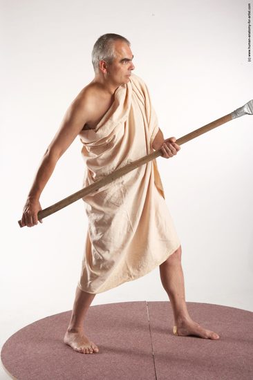 Drape Fighting with spear Man White Standing poses - ALL Average Short Grey Standing poses - simple Academic