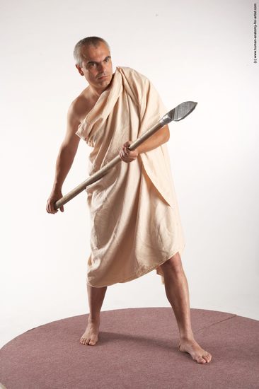 Drape Fighting with spear Man White Standing poses - ALL Average Short Grey Standing poses - simple Academic