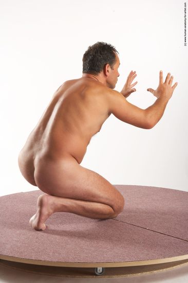 Nude Man White Kneeling poses - ALL Slim Short Brown Kneeling poses - on one knee Realistic