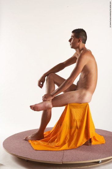 Nude Man White Sitting poses - simple Slim Short Brown Sitting poses - ALL Realistic