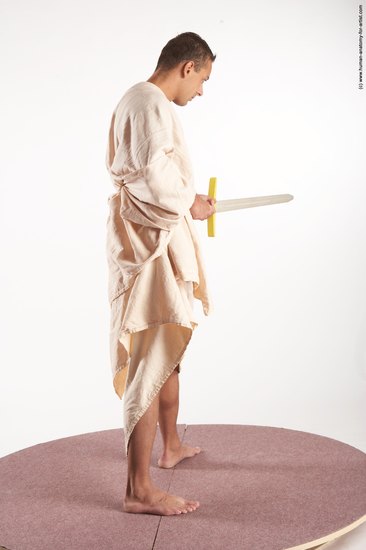 Drape Fighting with sword Man White Standing poses - ALL Slim Short Brown Standing poses - simple Academic