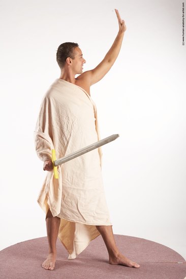 Drape Fighting with sword Man White Standing poses - ALL Slim Short Brown Standing poses - simple Academic