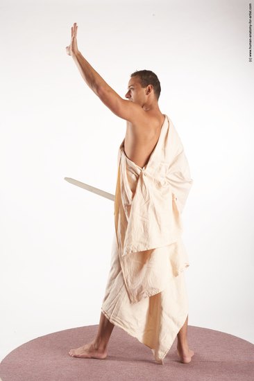 Drape Fighting with sword Man White Standing poses - ALL Slim Short Brown Standing poses - simple Academic