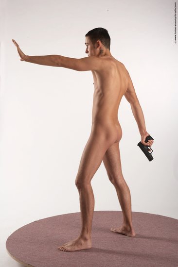 Nude Fighting with gun Man White Standing poses - ALL Slim Short Brown Standing poses - simple Realistic