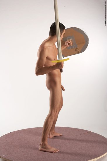 Nude Fighting with sword Man White Standing poses - ALL Slim Short Brown Standing poses - simple Realistic