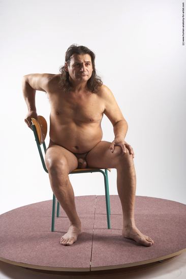 Nude Man Another Sitting poses - simple Chubby Long Grey Sitting poses - ALL Realistic