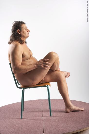 Nude Man Another Sitting poses - simple Chubby Long Grey Sitting poses - ALL Realistic