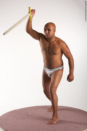 Underwear Fighting with sword Man Black Standing poses - ALL Average Bald Standing poses - simple Academic