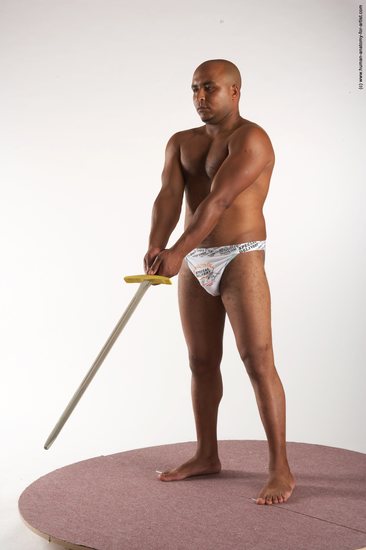 Underwear Fighting with sword Man Black Standing poses - ALL Average Bald Standing poses - simple Academic