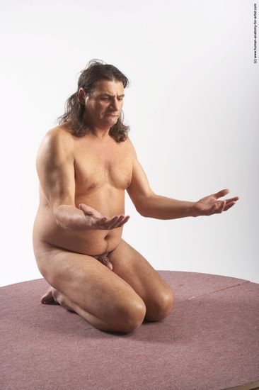 Nude Man Another Chubby Long Grey Sitting poses - ALL Sitting poses - on knees Realistic