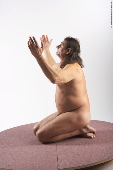 Nude Man Another Chubby Long Grey Sitting poses - ALL Sitting poses - on knees Realistic