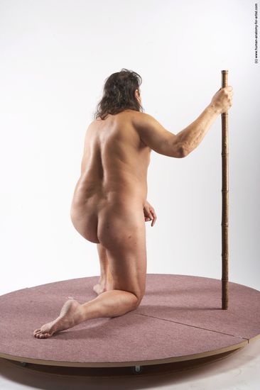 Nude Man Another Kneeling poses - ALL Chubby Long Grey Realistic