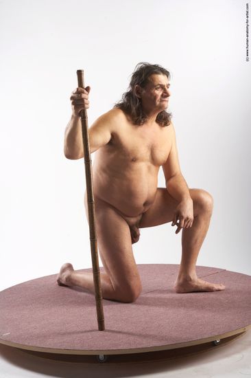 Nude Man Another Kneeling poses - ALL Chubby Long Grey Realistic