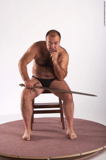 Underwear Fighting with sword Man White Sitting poses - simple Chubby Short Brown Sitting poses - ALL Academic