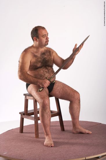 Underwear Fighting with sword Man White Sitting poses - simple Chubby Short Brown Sitting poses - ALL Academic