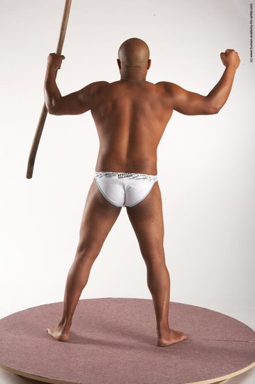 Underwear Fighting with spear Man Black Standing poses - ALL Average Bald Standing poses - simple Academic