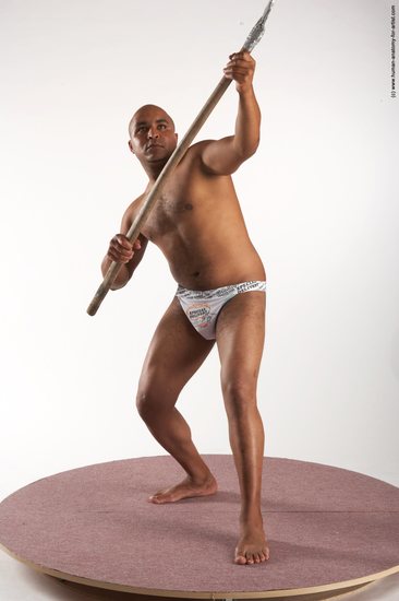 Underwear Fighting with spear Man Black Standing poses - ALL Average Bald Standing poses - simple Academic