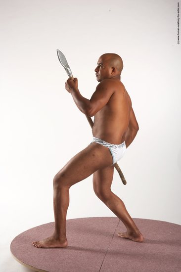 Underwear Fighting with spear Man Black Standing poses - ALL Average Bald Standing poses - simple Academic