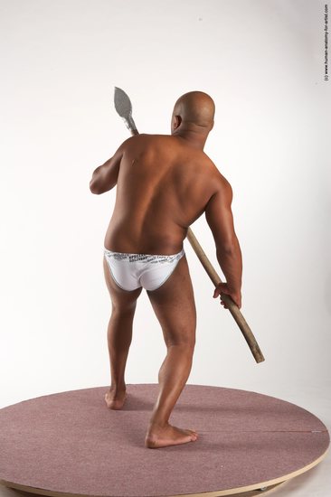 Underwear Fighting with spear Man Black Standing poses - ALL Average Bald Standing poses - simple Academic