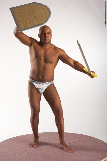 Underwear Fighting with sword Man Black Standing poses - ALL Average Bald Standing poses - simple Academic