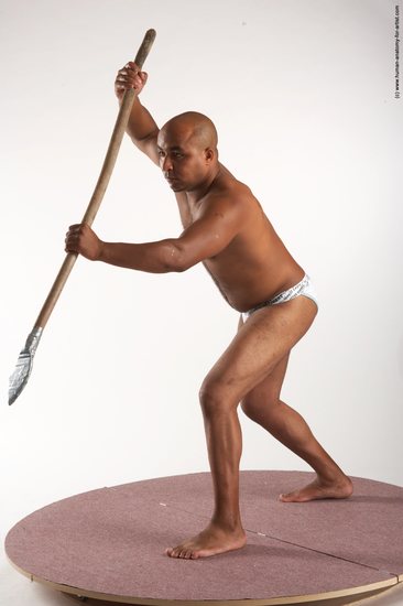 Underwear Fighting with spear Man Black Standing poses - ALL Average Bald Standing poses - simple Academic