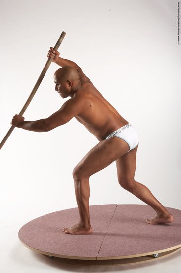 Underwear Fighting with spear Man Black Standing poses - ALL Average Bald Standing poses - simple Academic