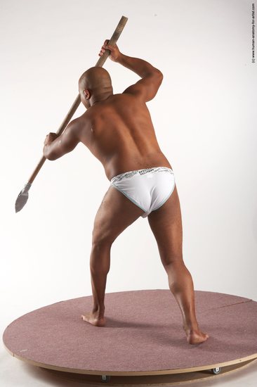 Underwear Fighting with spear Man Black Standing poses - ALL Average Bald Standing poses - simple Academic