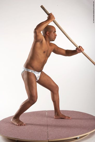 Underwear Fighting with spear Man Black Standing poses - ALL Average Bald Standing poses - simple Academic