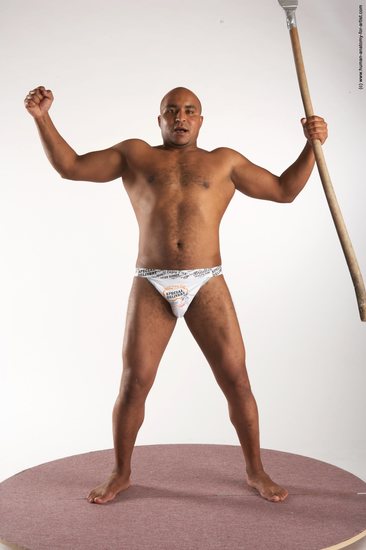 Underwear Fighting with spear Man Black Standing poses - ALL Average Bald Standing poses - simple Academic