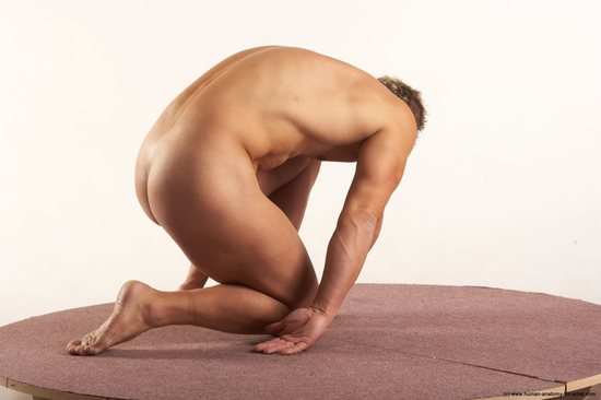 Nude Man White Kneeling poses - ALL Muscular Short Blond Kneeling poses - on one knee Realistic