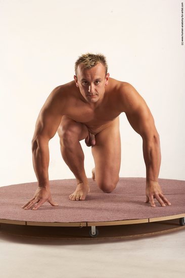 Nude Man White Kneeling poses - ALL Muscular Short Blond Kneeling poses - on one knee Realistic