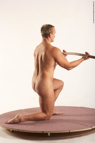 Nude Man White Kneeling poses - ALL Muscular Short Blond Kneeling poses - on one knee Realistic