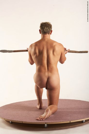 Nude Man White Kneeling poses - ALL Muscular Short Blond Kneeling poses - on one knee Realistic