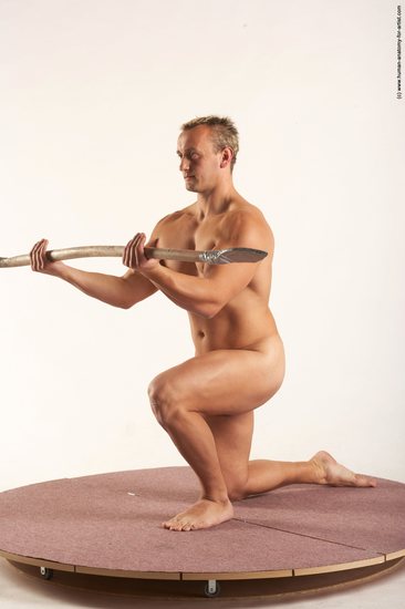 Nude Man White Kneeling poses - ALL Muscular Short Blond Kneeling poses - on one knee Realistic