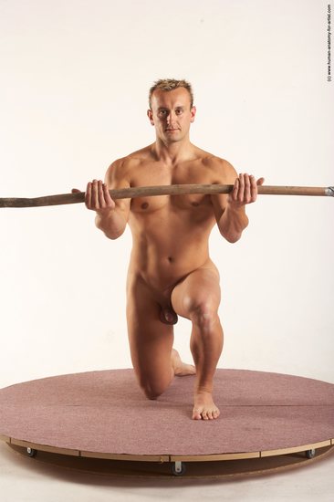 Nude Man White Kneeling poses - ALL Muscular Short Blond Kneeling poses - on one knee Realistic