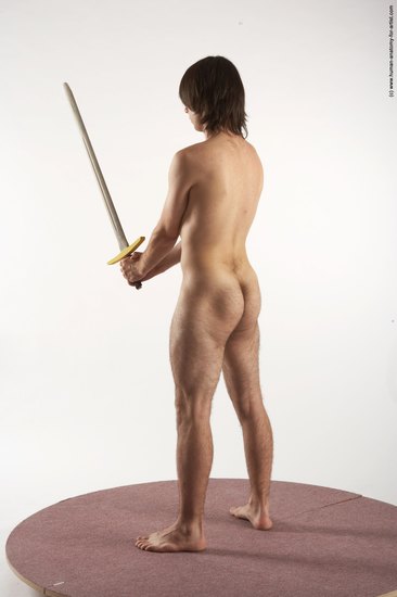 Nude Fighting with sword Man White Standing poses - ALL Slim Medium Brown Standing poses - simple Realistic