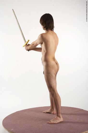 Nude Fighting with sword Man White Standing poses - ALL Slim Medium Brown Standing poses - simple Realistic