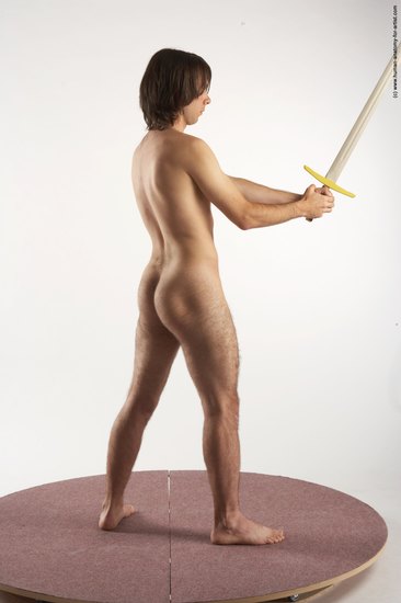 Nude Fighting with sword Man White Standing poses - ALL Slim Medium Brown Standing poses - simple Realistic