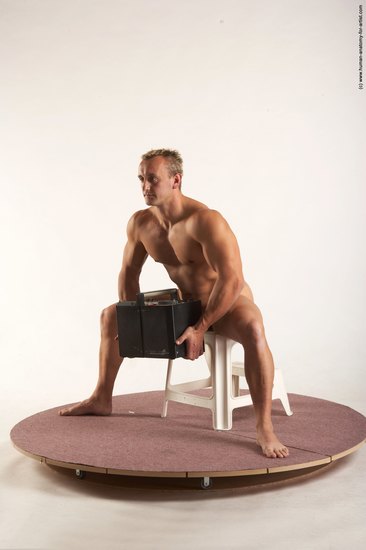 Nude Holding Man White Sitting poses - simple Muscular Short Blond Sitting poses - ALL Realistic