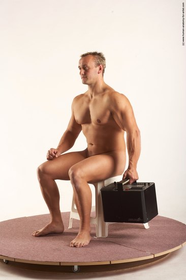 Nude Holding Man White Sitting poses - simple Muscular Short Blond Sitting poses - ALL Realistic