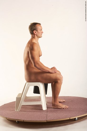 Nude Holding Man White Sitting poses - simple Muscular Short Blond Sitting poses - ALL Realistic