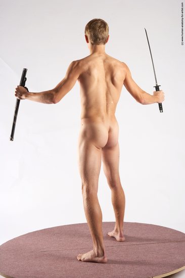 Nude Fighting with sword Man White Standing poses - ALL Athletic Short Brown Standing poses - simple Realistic