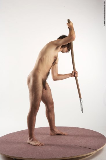 Nude Fighting with spear Man White Standing poses - ALL Slim Medium Brown Standing poses - simple Realistic