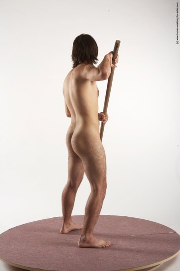 Nude Fighting with spear Man White Standing poses - ALL Slim Medium Brown Standing poses - simple Realistic