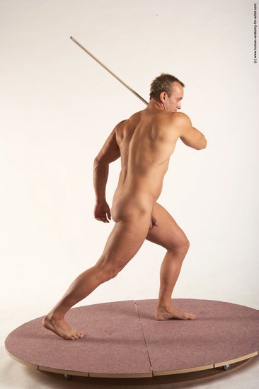 Nude Fighting with sword Man White Standing poses - ALL Muscular Short Blond Standing poses - simple Realistic