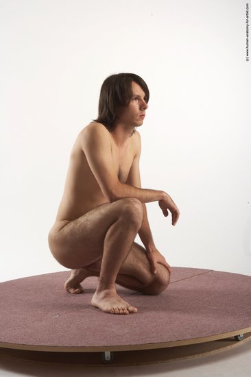 Nude Man White Kneeling poses - ALL Slim Medium Brown Kneeling poses - on one knee Realistic