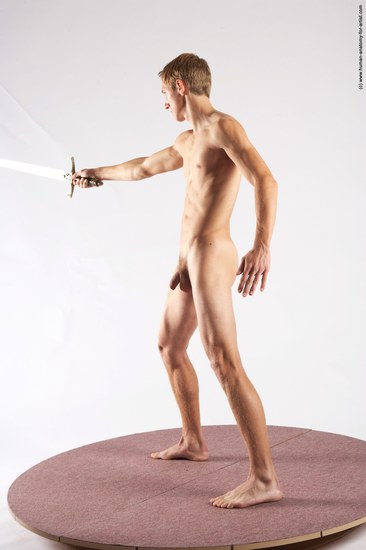 Nude Fighting with sword Man White Standing poses - ALL Athletic Short Brown Standing poses - simple Realistic