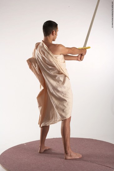 Drape Fighting with sword Man White Standing poses - ALL Slim Short Brown Standing poses - simple Academic