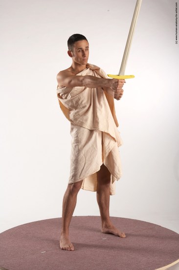 Drape Fighting with sword Man White Standing poses - ALL Slim Short Brown Standing poses - simple Academic