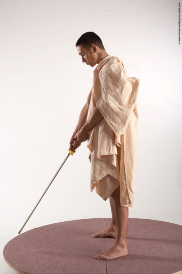 Drape Fighting with sword Man White Standing poses - ALL Slim Short Brown Standing poses - simple Academic